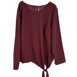 Talbots Blouse Top Long Sleeves Size 1X Maroon Tie Side Crepe Office Career